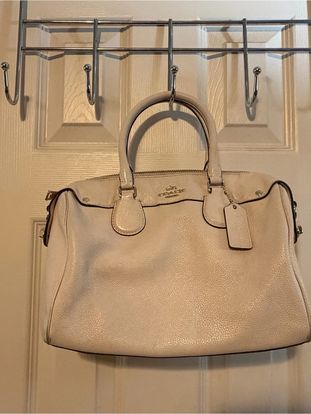 Coach Cream Pebbled Leather Satchel with Top Handles